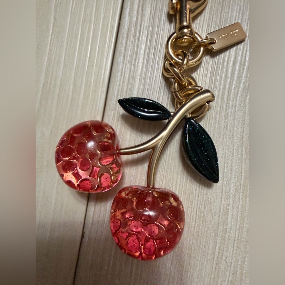 coach cherry signature c crystal purse charm keychain